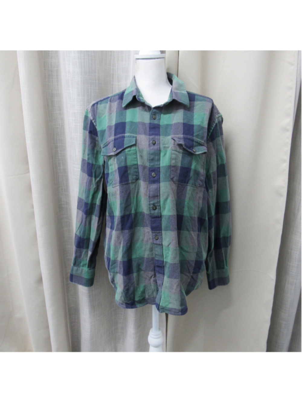 UNTUCKit Flannel Shirt Mens XL Blue Green Plaid Cotton Button Down Long Sleeve